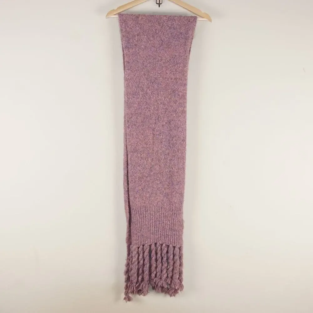 Anthropologie Heather Pink Purple Knit Braded Fringe Scarf 12